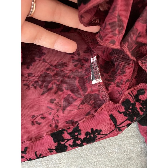 Shein Velvet Burnout Cardigan Top Wine L Fairy Whimsigoth Dark Romantic Femme - Picture 6 of 6